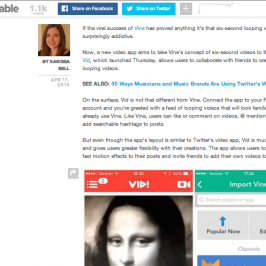 Vid featured in Mashable