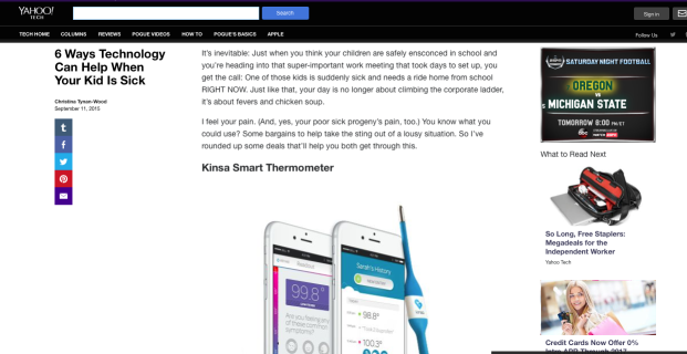 Kinsa in Yahoo Tech